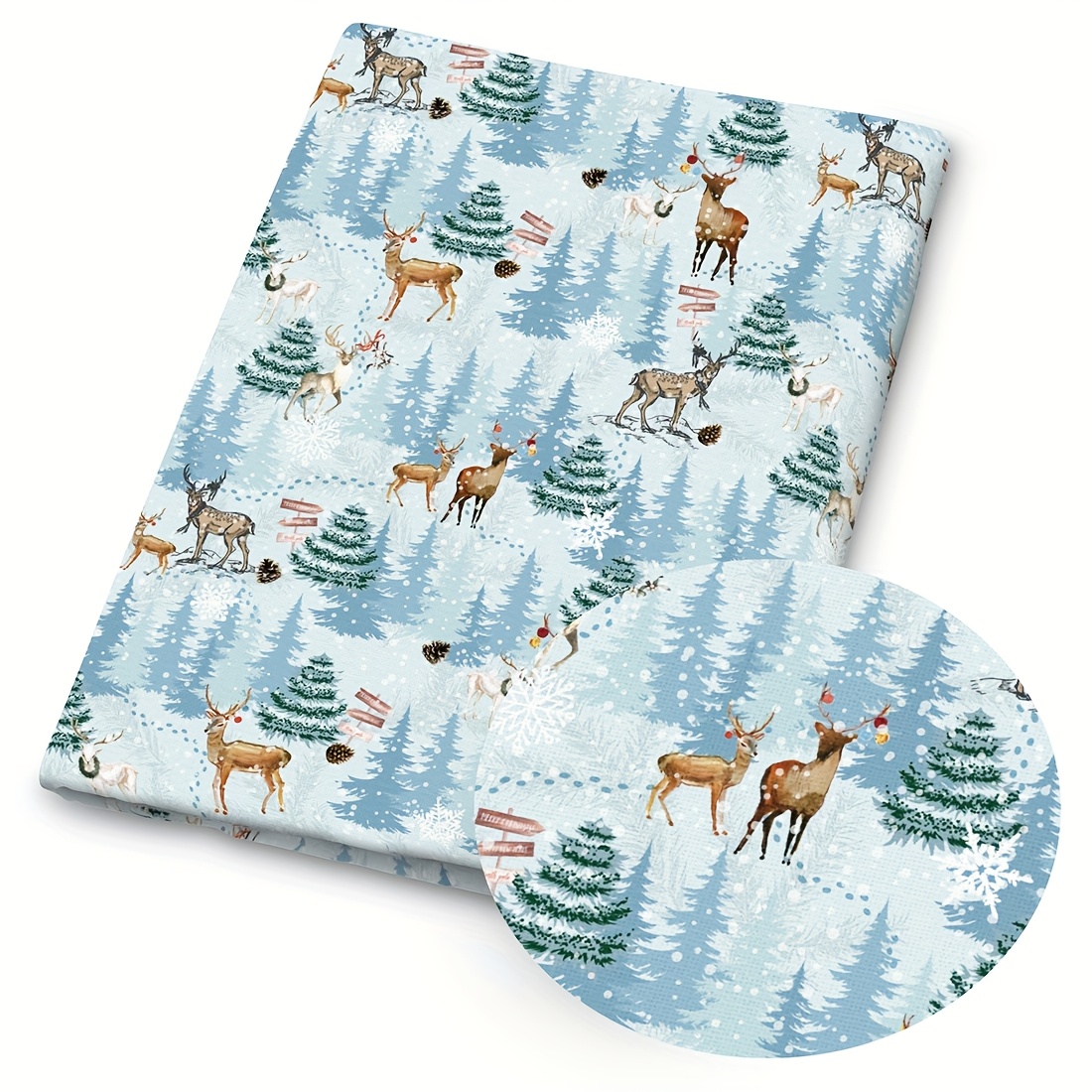 TEMU 1 tissu bleu imprimé de Noël - 59 X 19,68 pouces (150 X 50 cm) Tissu de polyester prédécoupé avec de d'hiver et de sapin de Noël - Convient pour