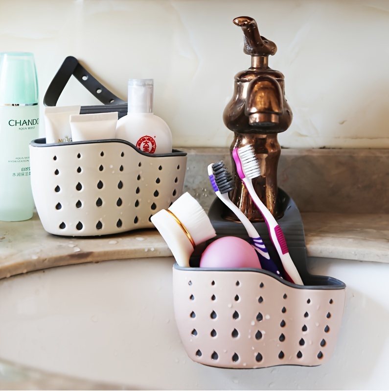 multi functional double sink hanging bag   storage rack faucet sponge storage basket details 3