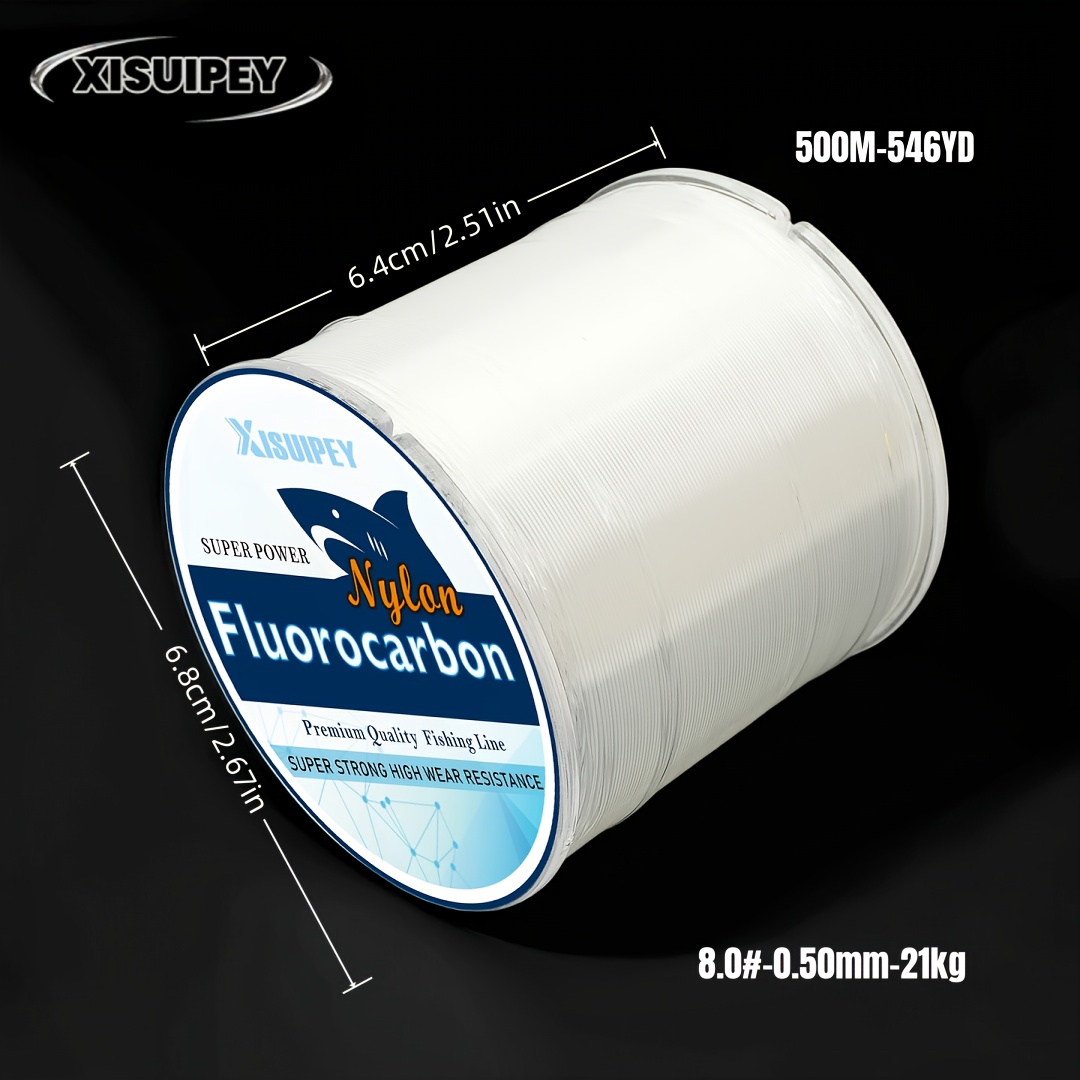 TEMU 1pc 500m White Fluorocarbon Fishing Line, Strong Tensile Wear-resistant Bite-proof , Lure Leader Line