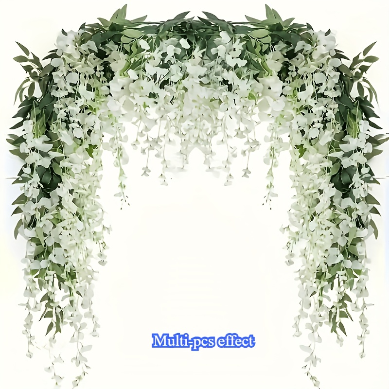 Image of Wisteria Artificial Flowers Garland, Artificial Wisteria Vine Hanging Flower For Home Garden Outdoor Ceremony Wedding Arch Floral Decor. 4pcs Totaling 720cm(180cm Per Piece)