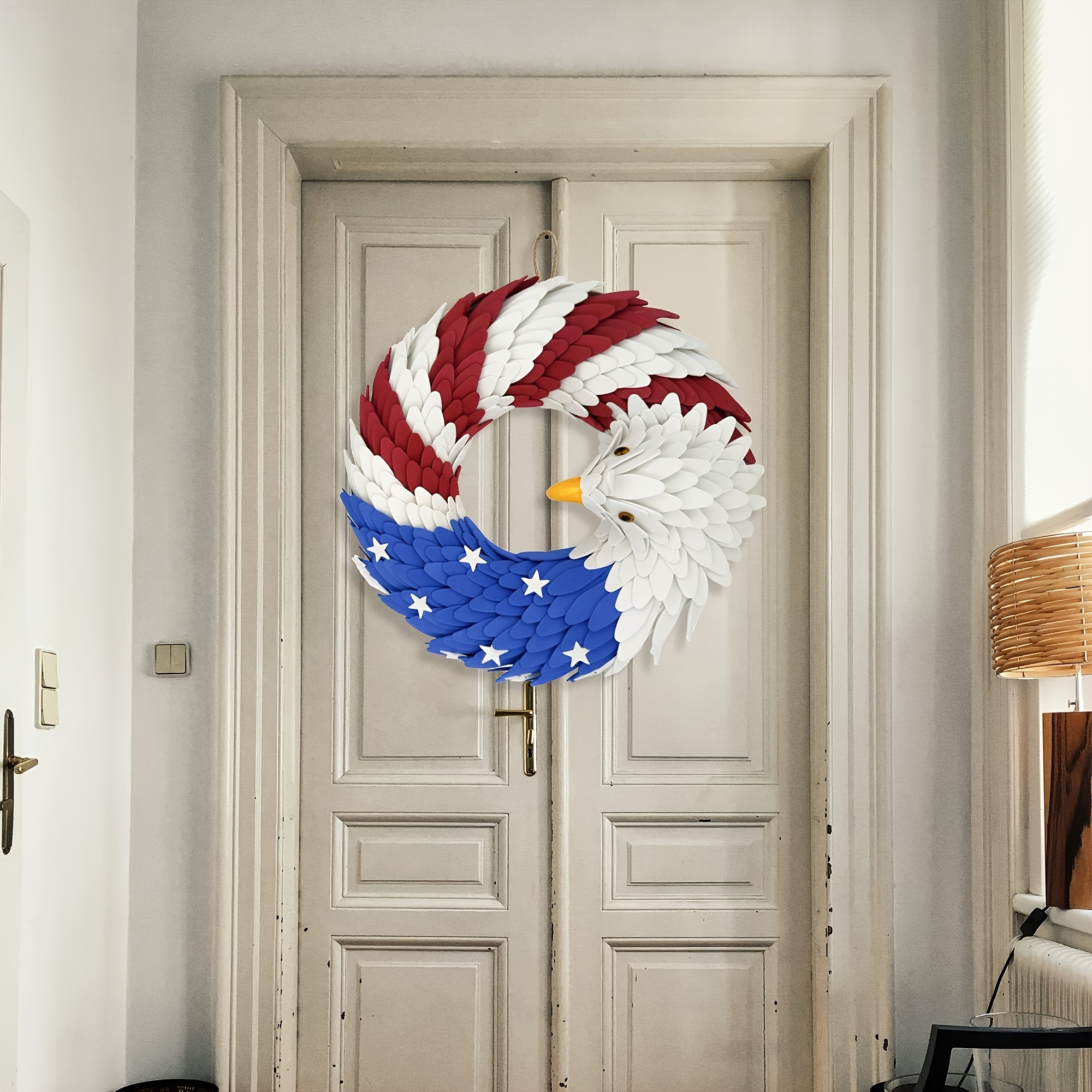 1pc independence day patriotic eagle wreath decoration 4th of july wreaths for front door handcrafted day wreaths festival celebration usa flag printed wreath details 6