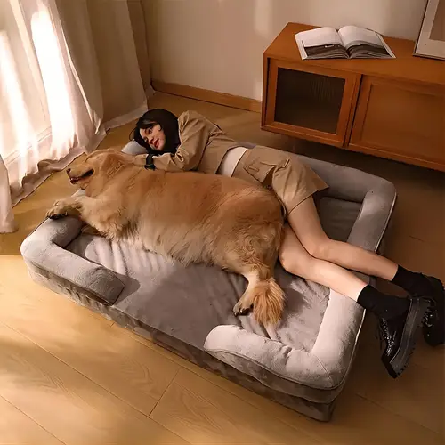 large orthopedic dog bed pet sofa with side washable and detachable lid and non slip bottom for for big dogs sleeping and relaxing