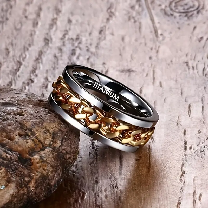 synthetic zirconia titanium steel ring rotating chain belt synthetic stone neutral fashion jewelry accessory super ring high quality stainless steel fingertip ring suitable for men and women mens womens chain ring rotating ring 8mm stainless steel interlocking ring motorcycle bike chain ring cool punk rock band mens jewelry gift rotation ring mens ring adult titanium steel ring Product details 4