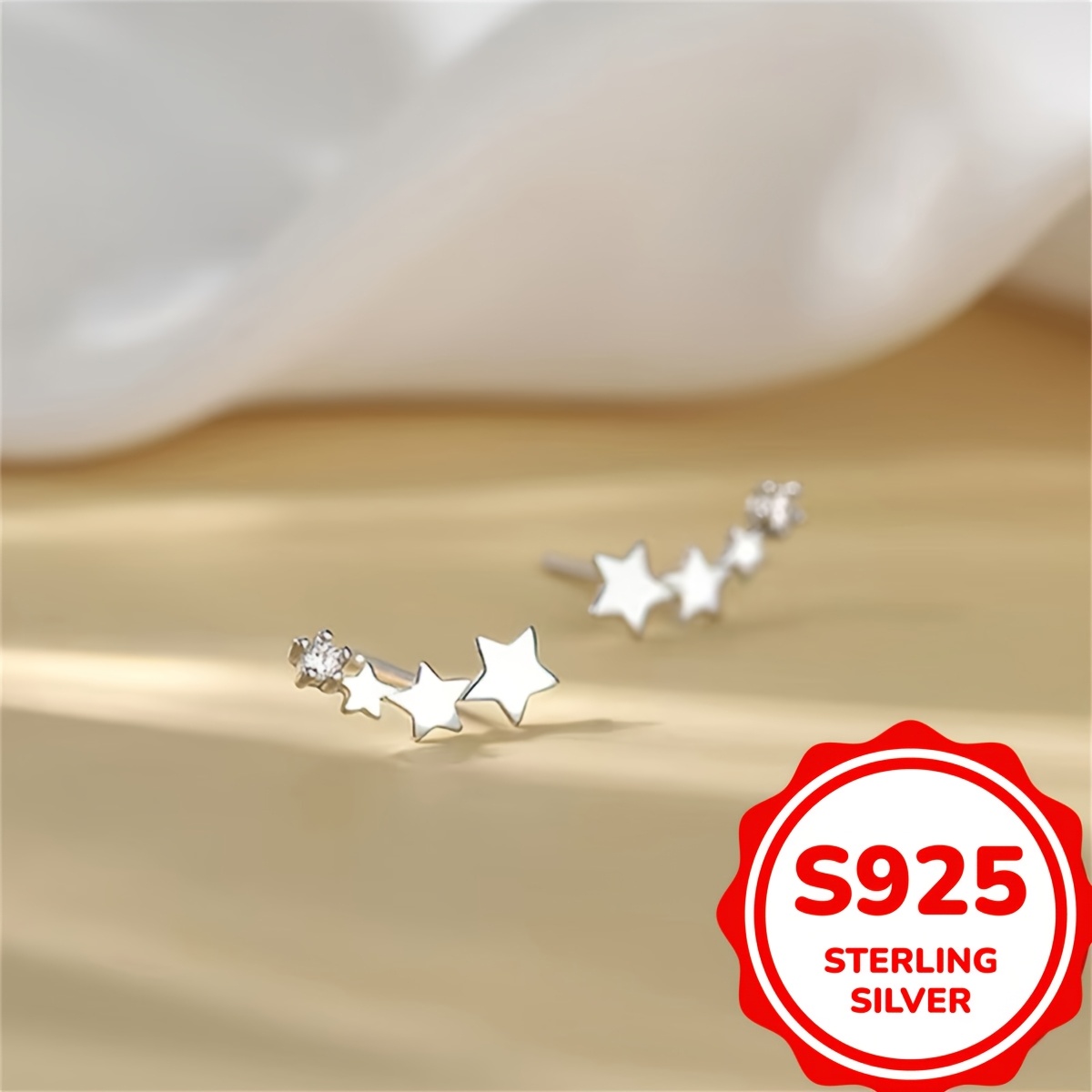 

925 Sterling Stud Earrings, Synthetic Zirconia, Daily & Gift , 1.3g,