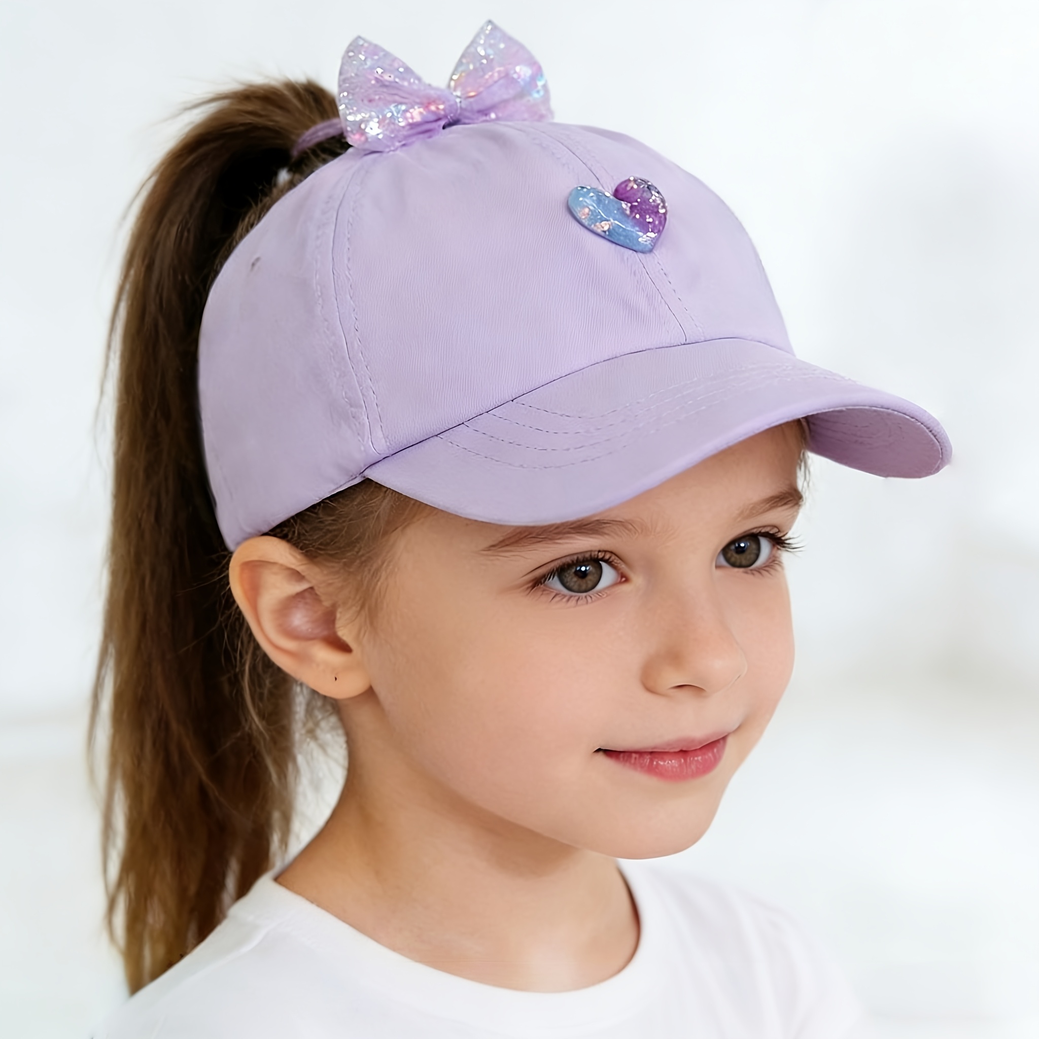 Image of 1pc Hat Spring And Summer Hollow Top Baseball Cap Knot Duck Tongue Hat Can Tie High Ponytail Hat Hat Fashion Versatile Girl Thin Breathable Hat Suitable For And Play Suitable For 4-8 Year Old