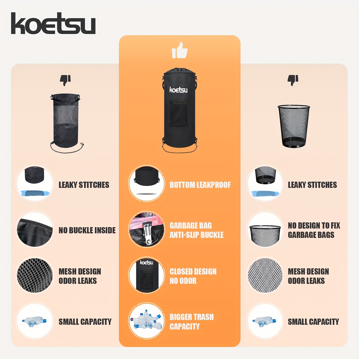 Boat Trash Can, Leakproof & Odor-Proof Hanging Garbage Bin