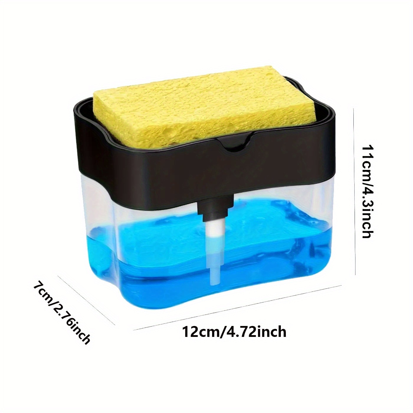 Elegante dispensador de jabón para platos plateado con soporte para esponja, operación manual, no requiere electricidad, adecuado para fregaderos de cocina, uso doméstico y otros materiales plásticos para uso hotelero