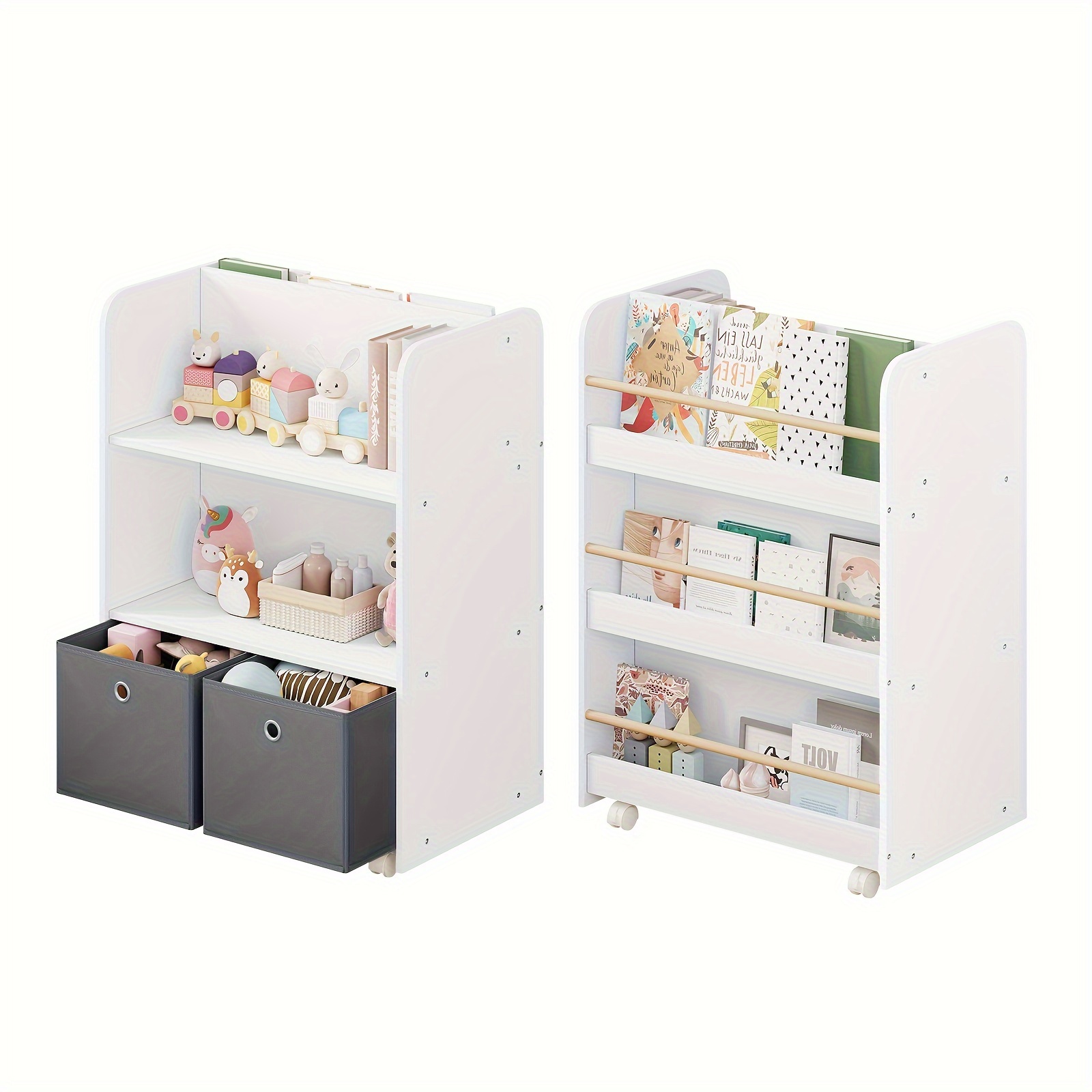 1pc Movable Magazine Rack, Storage Rack, 2-in-1 Bookshelf, Shelf With Box, Space, Shelf With Casters, Bedroom, Study And Living Room