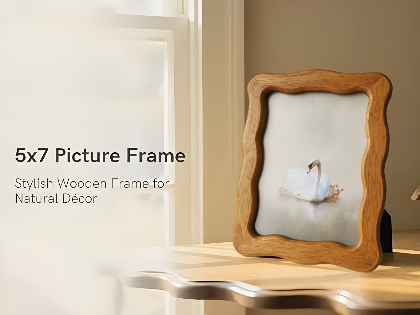 5x7 Picture Frame, Display Pictures 5x7, Wavy Edge Wood Photo Frame for Tabletop and Wall Hanging, with Clear Glass for Vertical or Horizontal Display, Rustic Brown, 1 Pack