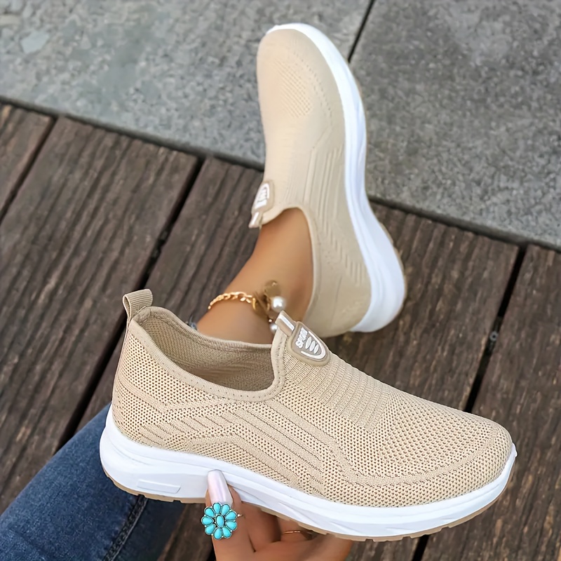 Image of 1 Pair Women's Breathable Knit Sneakers - Non-slip Comfortable Soft Sole, Lightweight Low-top Daily Shoes For Stylish Casual Outdoor Walking