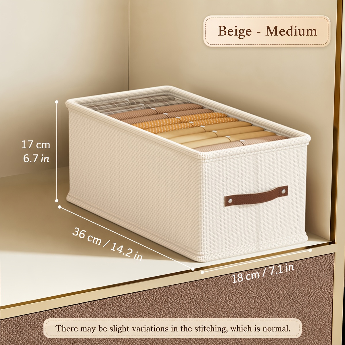 TEMU 1pc Modern Oxford Fabric Storage Box With Upgraded Leather Handle, Rectangular, Multipurpose, Clothes Organizer For Home - Perfect For Seasonal