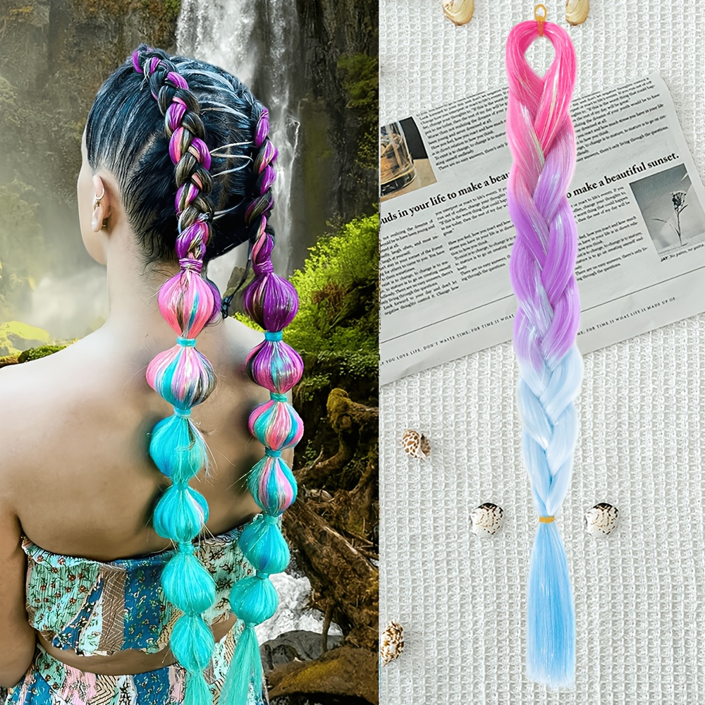 TEMU 24-Inch 1 stuks Synthetische Haak Haarverlengstukken 50G Laser Kleurrijke Vlechten Geschikt voor Vrouwen's Halloween Dagelijkse Haar Vlechten,