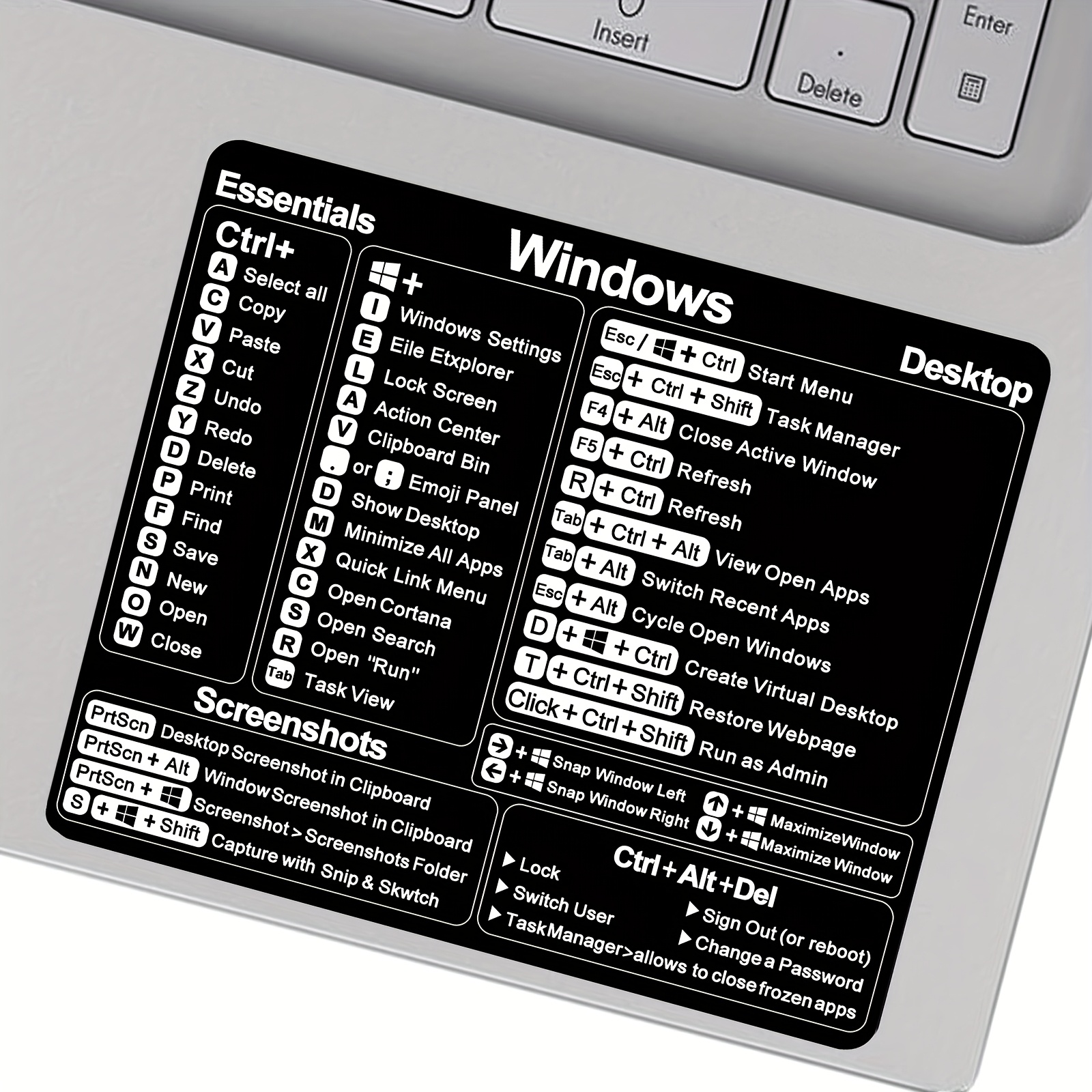 1pc Windows Shortcut Sticker - Keyboard Shortcut Vinyl Sticker, Laptop Keyboard Shortcuts Stickers, For Any Pc Laptop Or Desktop Sm (black)