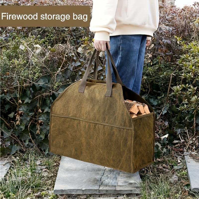 

Heavy-duty Canvas Firewood Carrier Bag With Handles - Portable Wood Log Tote For Campfire, Fireplace, And Wood Stove