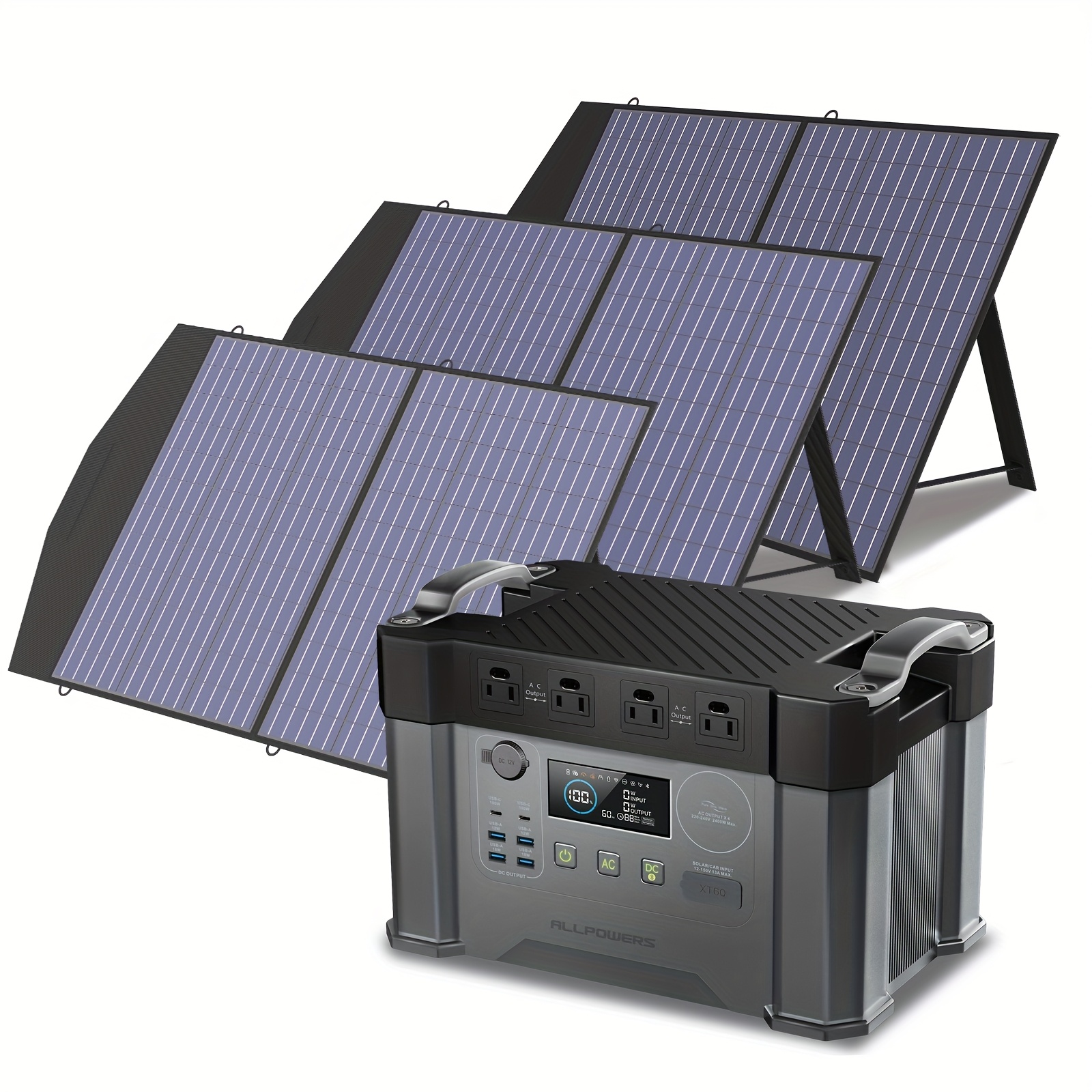       generator 2400w mppt portable power station with 4x100w folable solar panels for rv camping home outdoor