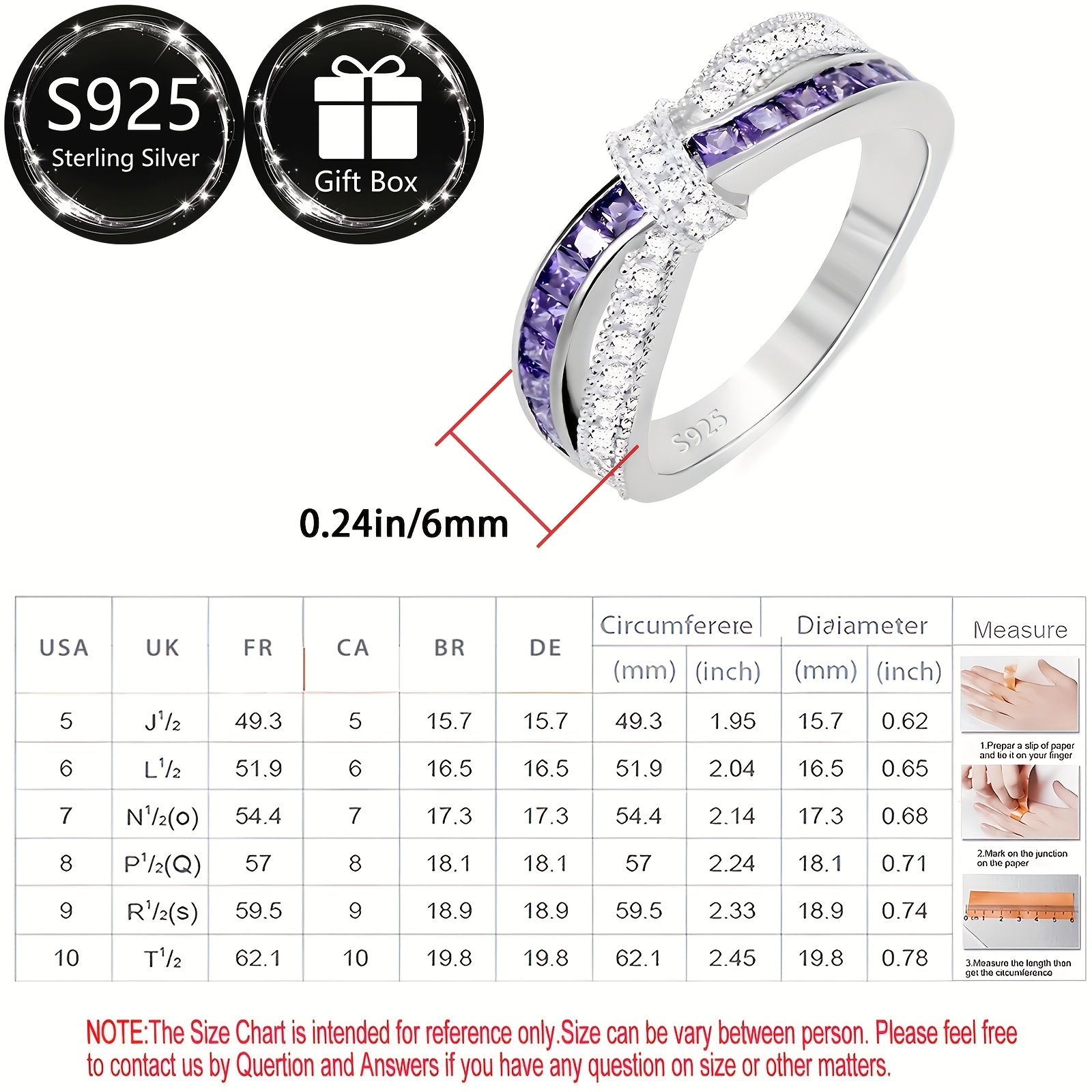 925 Silver Purple Zirconia Crossbow Ring
