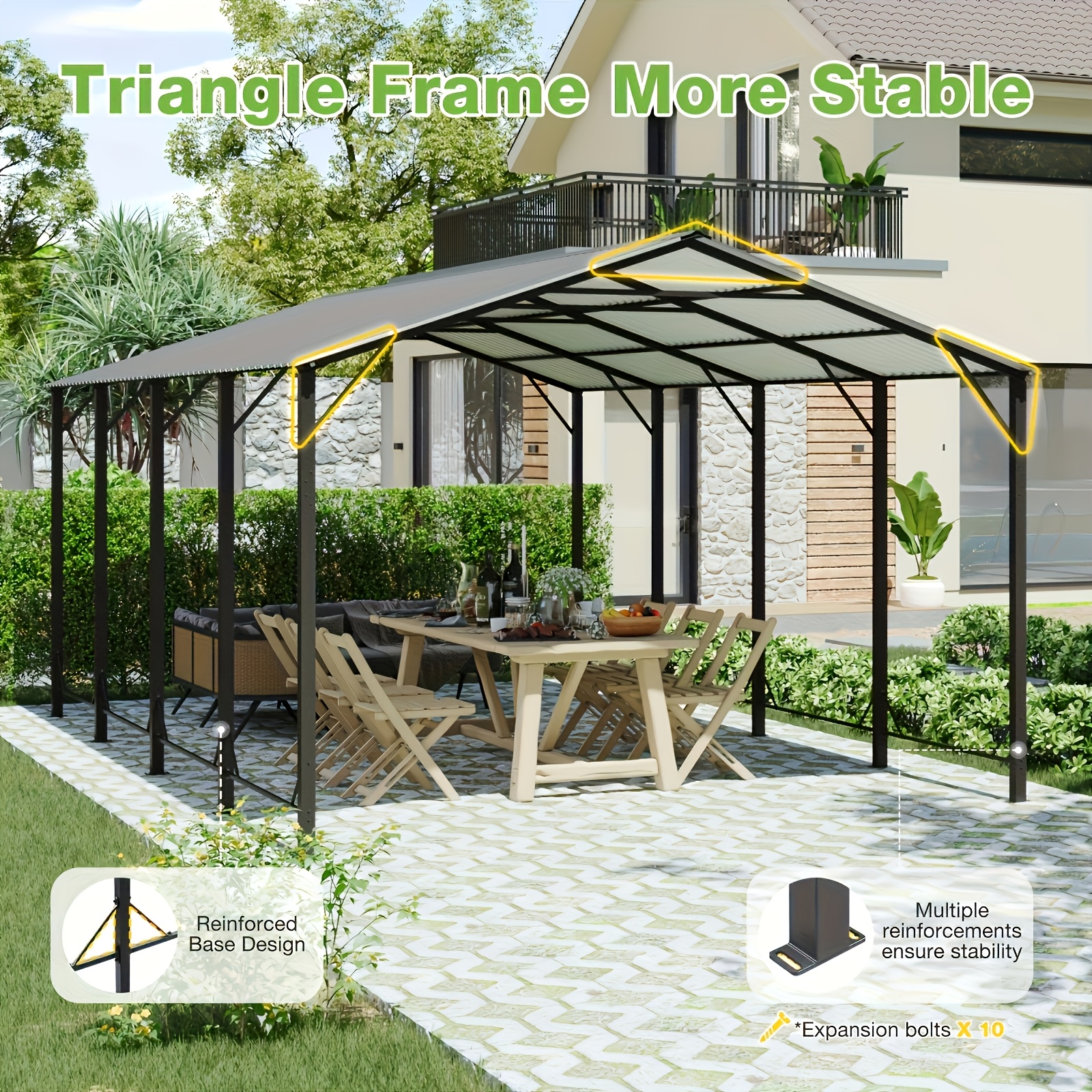 12x20ft black   gazebo metal   outdoor shelter with uv protection weather resistant ideal for driveways and backyards 12x20