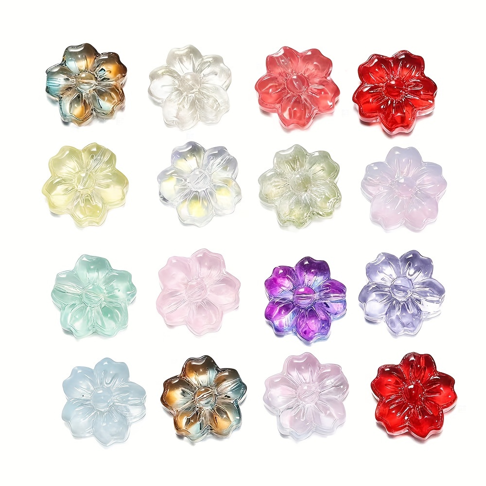 

30pcs Czech Glass Cherry Flower Beads For Jewelry Making, Diy Bead Assortment For Necklaces, Bracelets, Earrings - Multicolor Random Mix
