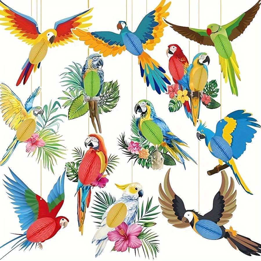 

12pcs Honeycomb Parrot Paper Hanging Decorations - Hawaiian Summer Beach Themed Party Supplies - Christmas, Halloween, Easter, Hanukkah, Thanksgiving Decor - No Electricity Needed