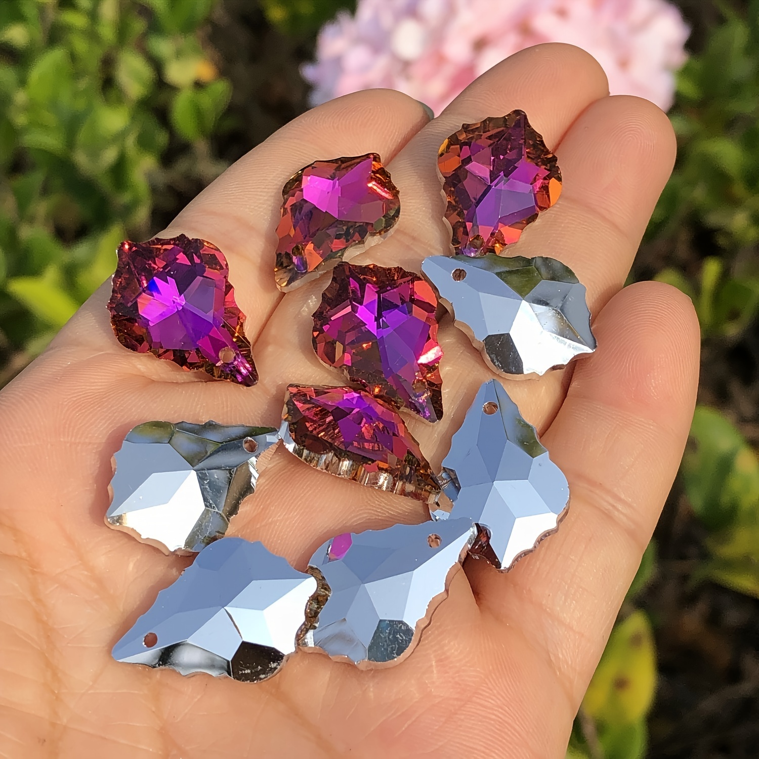 

10pcs Elegant 15x22mm Maple Leaf-shaped Ab Rainbow Glass Beads - Versatile Crystal Charm Diy Jewelry, Perfect For Creating Unique Necklaces And Earrings