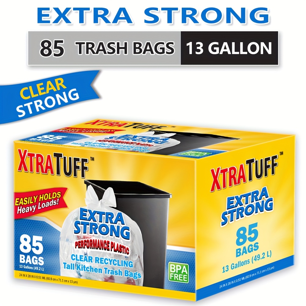 Box of 180 13-Gallon Heavy-Duty Clear Plastic Garbage Bags – Leak-Resistant, Odor-Proof Multipurpose Trash Bags for Home and Outdoor Use
