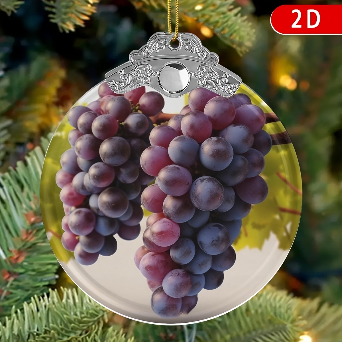 2d flat 1pc grapevine acrylic christmas ornament round grape cluster with individual grapes durable acrylic fruit decor suitable for tree wreath garland holiday gift 2d flat