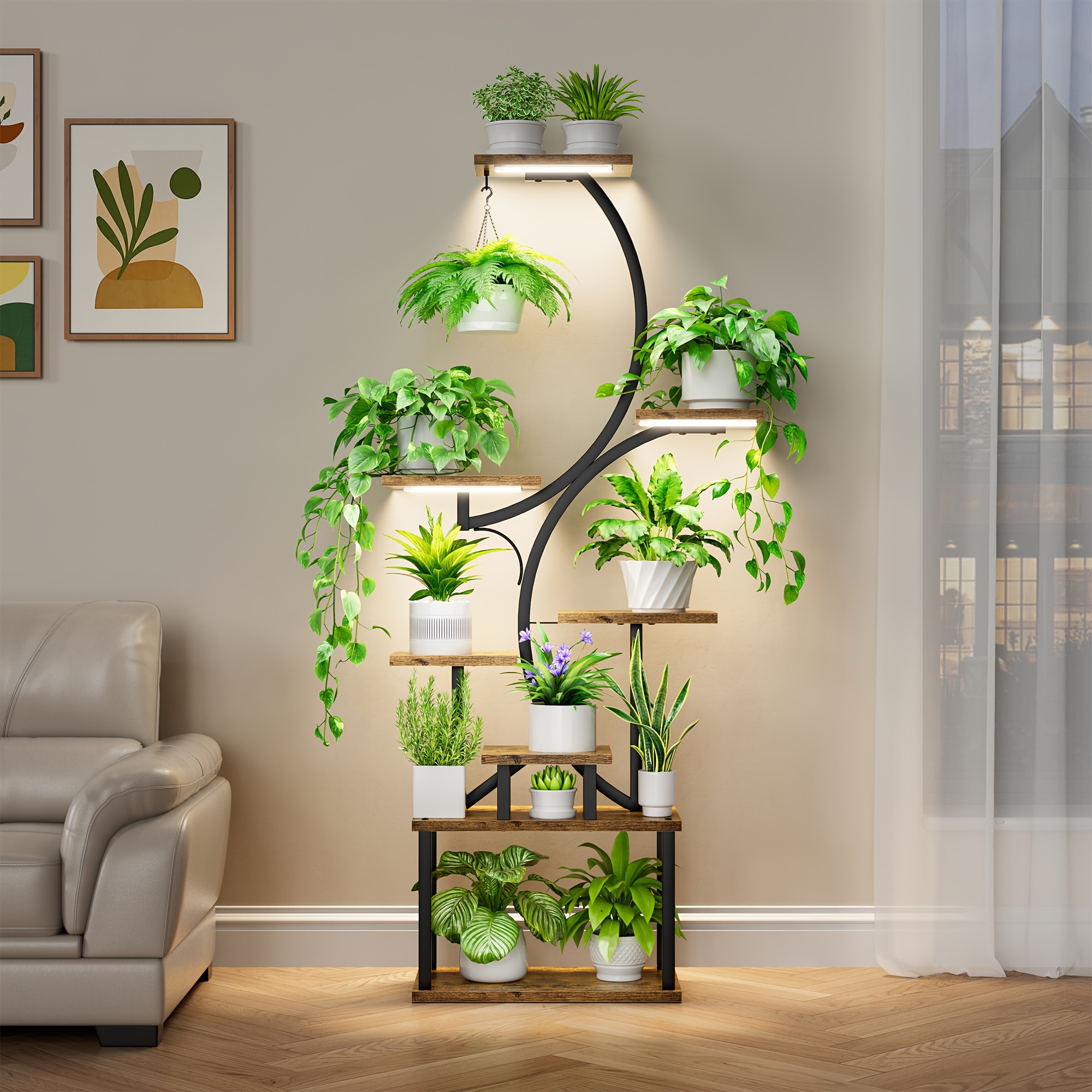 

Metal Plant Flower Holder Stand, Plant Rack, Plant Stand Indoor With Grow Lights, 8 Tiered Indoor Plant Shelf, 62" Tall Plant Stand For Indoor Plants Multiple, For Home, Patio