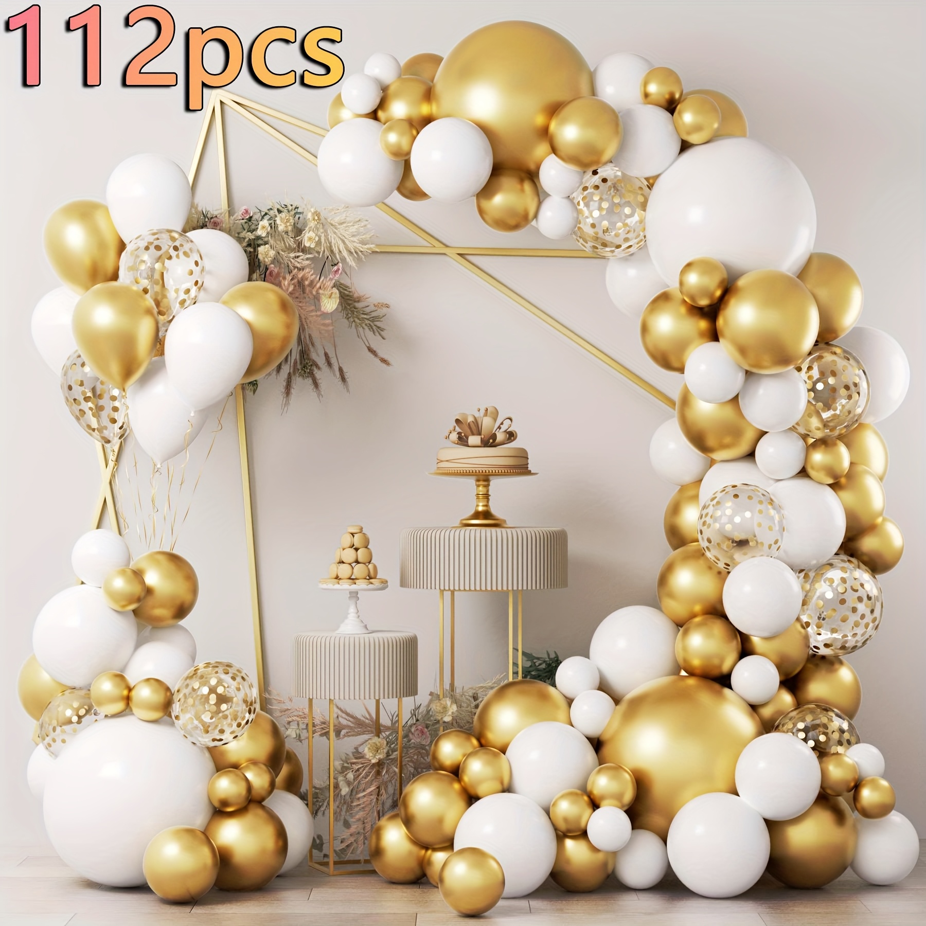Image of 112pcs White And Garland Kit, Confetti White And Golden Balloons, Bright Durable Latex Balloons, For Birthday, Anniversary, Wedding, Bridal Shower, Engagement For Christmas, Halloween
