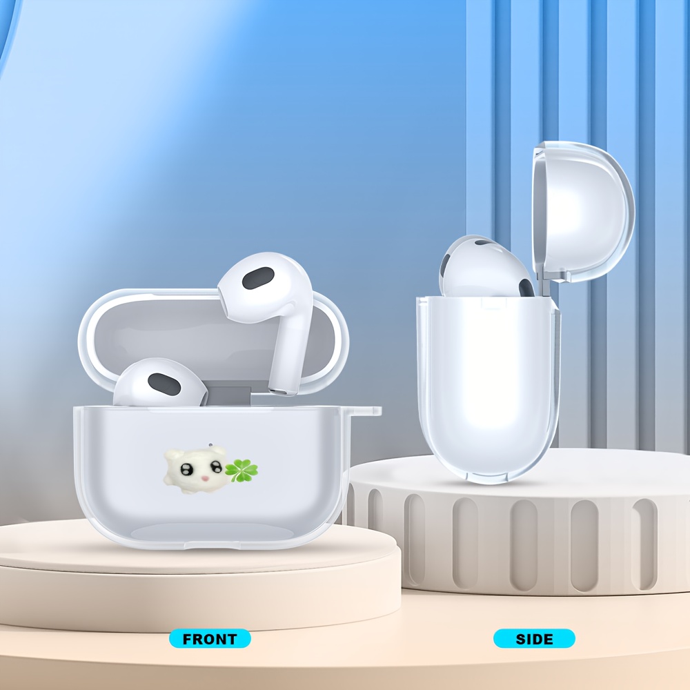 TEMU Fashionable And Creative Cute Clover Cat Cartoon Design, Popular Flat Print Wireless Wireless Earphone Case For Airpods 4, For Airpods 3, For ,