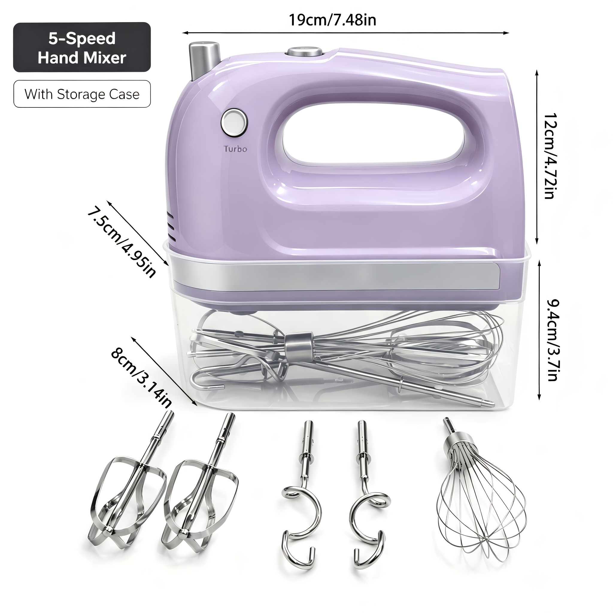 White Hand Mixer Electric, 400w Power Handheld Mixer For Baking Cake Egg Cream Food Beater, /self-control Speed And 5 And Button And 5pcs Stainless Steel Additions (black/pink/green/purple)