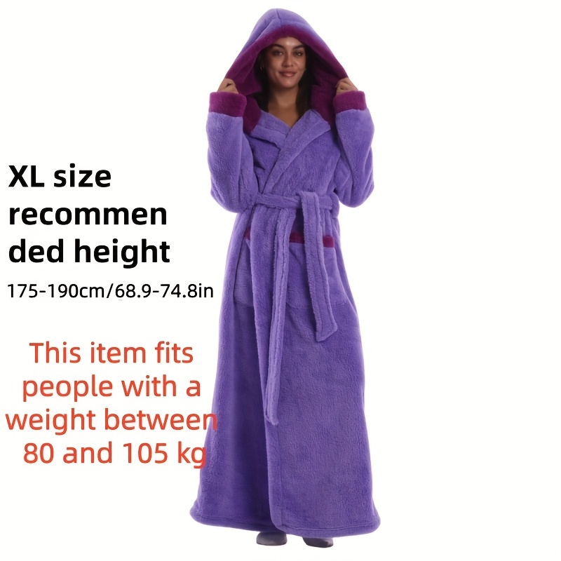 1 stuks Extra Lange Badjas - Dikke Winter Badjas met Capuchon, Pluche Fleece-achtige Textuur, Elegante Badjas voor Thuis & Reizen voor Vrouwen/Mannen