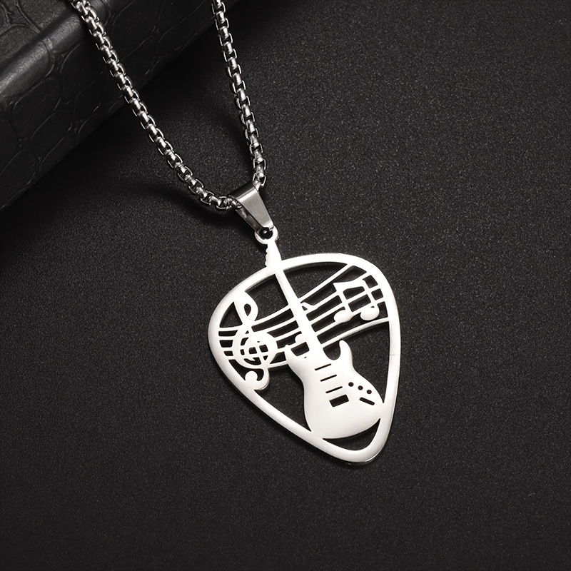 TEMU [Cadeau de Noël Idéal] un Collier Pendentif Élégant et Facile à avec une Meuble de Guitare de Note de Rock pour Femmes et Hommes, Additions de