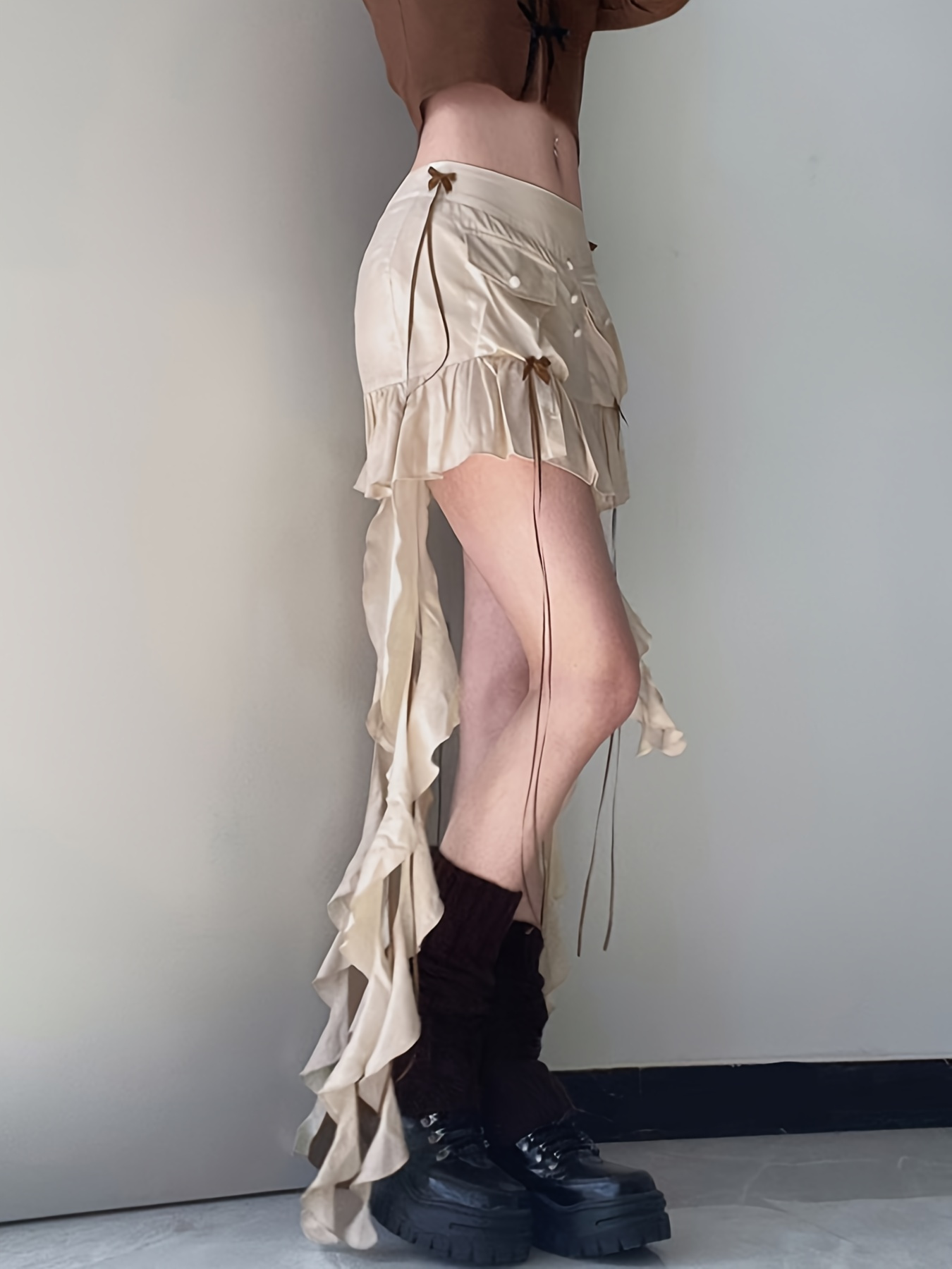 womens summer mini skirt long ribbon low waist - Temu