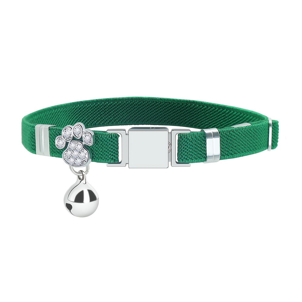 TEMU Customizable Personalized Multicolored Elastic Cat Collars With Detachable Crystal And Bells, Featuring Stretchable Elasticity For And Safety.