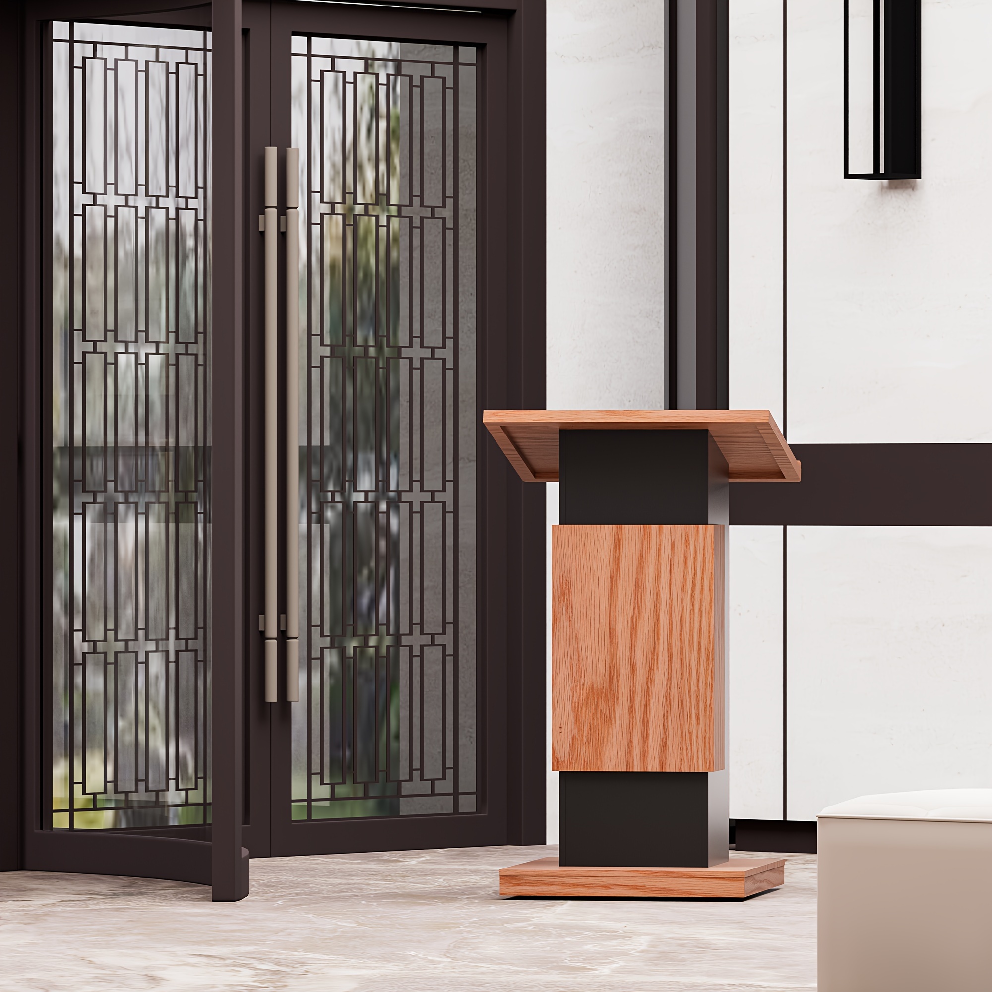 MOOFI Wooden Podium Stand With Wheels & Storage – Lectern For Church, Classroom, Presentations, Brown/Grey