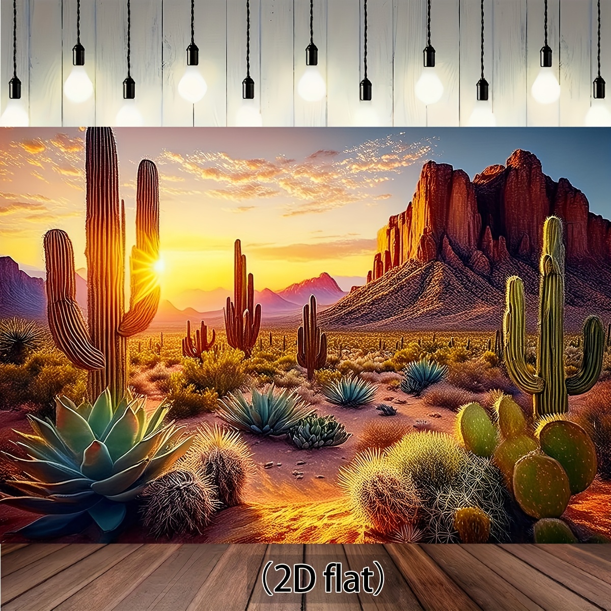 TEMU 1pc Backdrop With Cactus, Mountain Landscape - Photography Background For Parties, Western-themed Decor - Durable Polyester Fabric - No