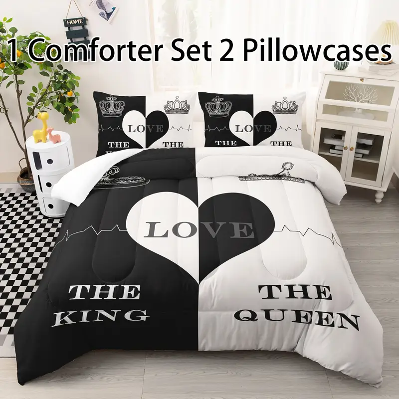 black and pattern comforter set print bedding sets and queen soft lightweight bed comforter set room decoration 1 comforter set 2 pillowcases Product details 0
