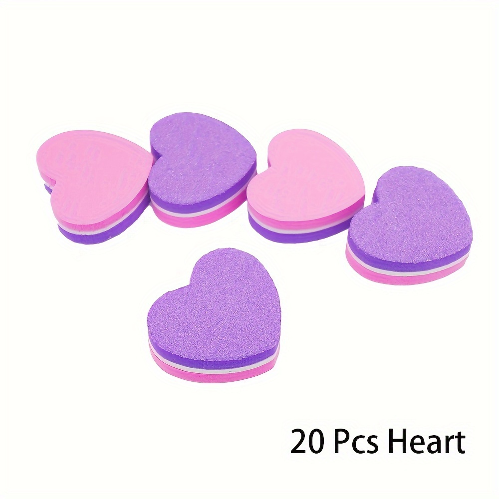 20pcs Per Pack Of Reusable Double-sided Purple Sandpaper Nail Files, Soft Sponge Heart-shaped For Nail And Foot Care, Suitable For Salons, Nail Shops, And