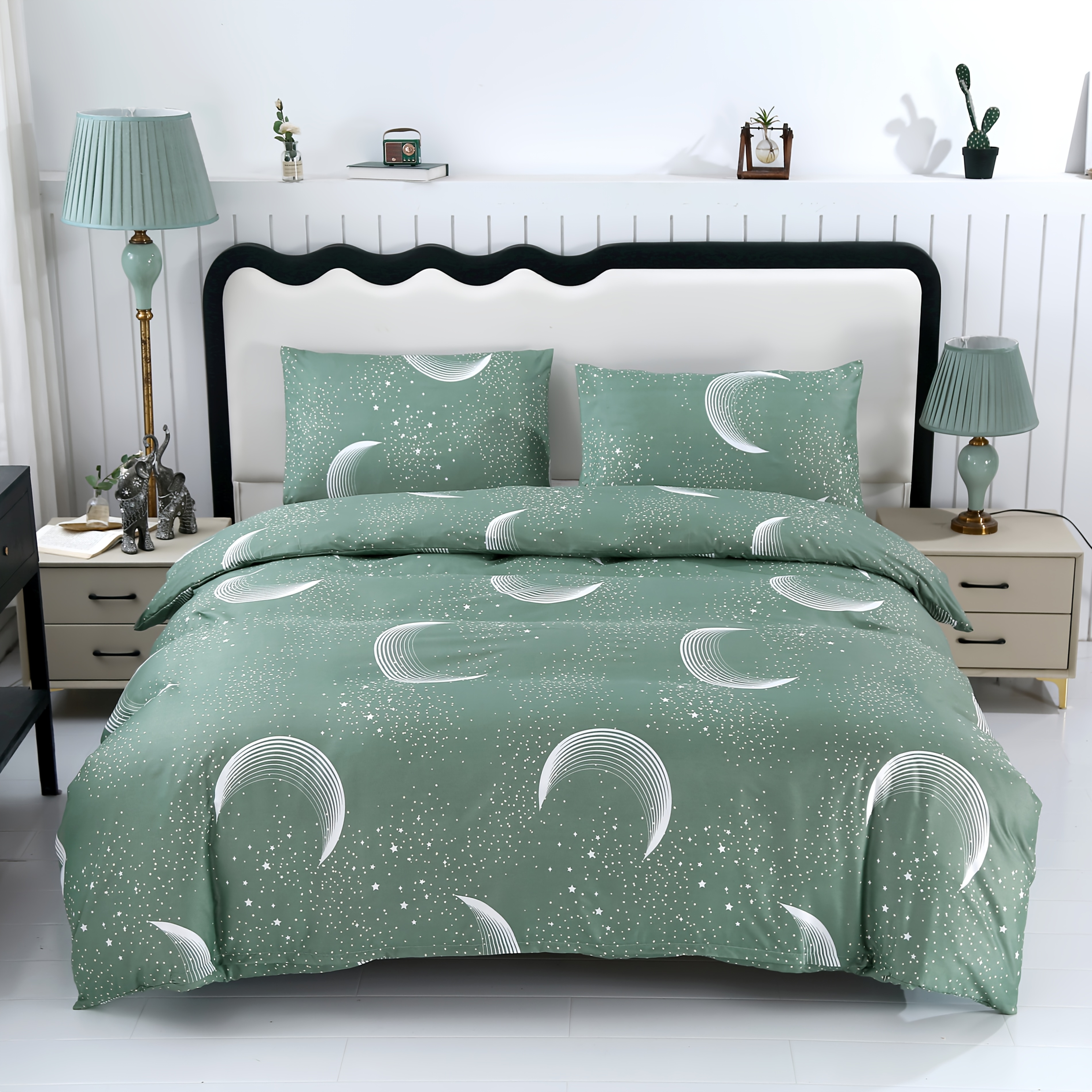 Image of 3pcs Premium Geometric Moon And Bedding, Includes 1 Duvet Cover And 2 Pillowcases, Does Not Comforter Or Pillow Inserts. Suitable For Bedrooms, Hotels, And Guest Rooms. Usable In . Machine Washable