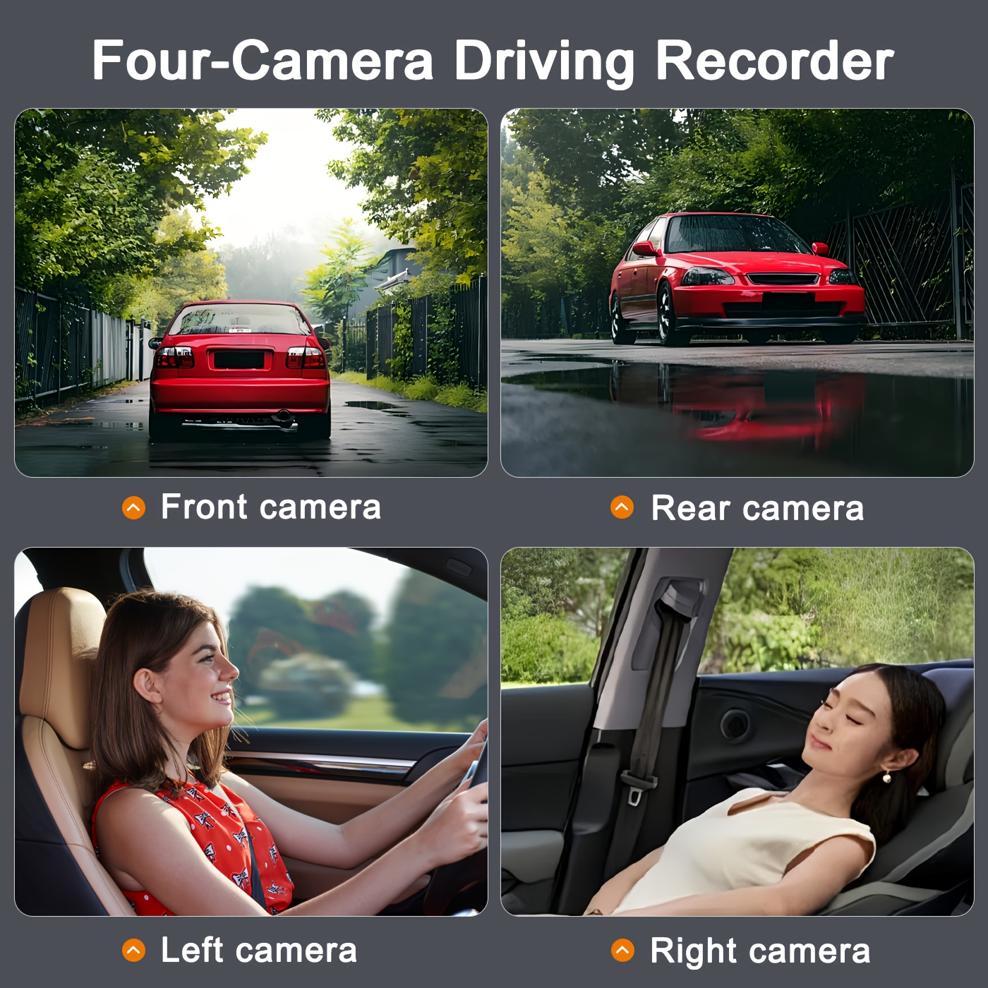 360° 4-Channel 1080P Ultimate Security Dash Cam Kit, 1080P Front & 720P Left Right Rear, Super Night Vision, WDR, G-Sensor, Loop Recording, Optional Memory Card & Lens - Black Box for Safe Driving.