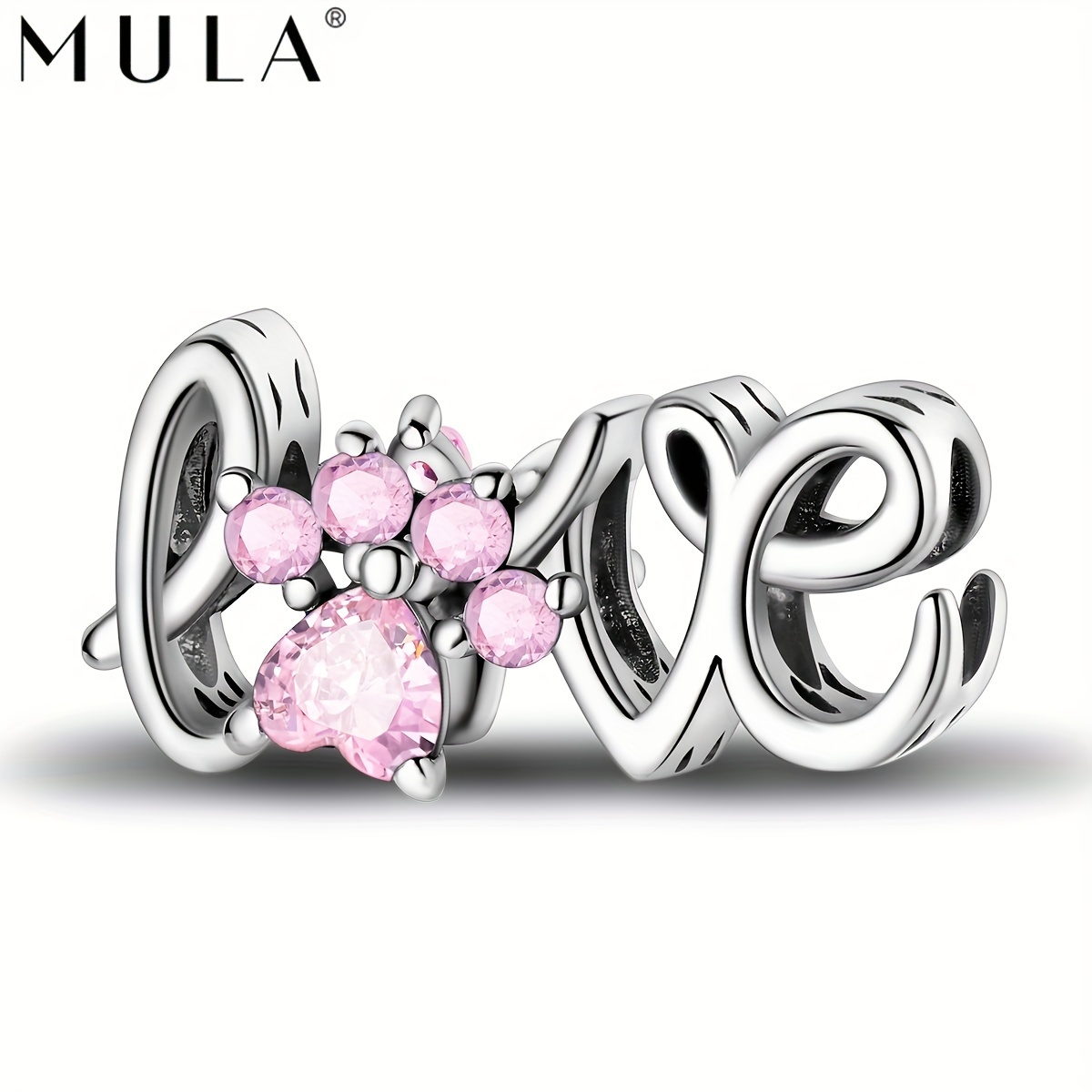 

Breloque MULA Love Charm pour bracelet, perle en cuivre plaqué argent avec cristaux roses, accessoire de bijoux romantique - Paquet de 1