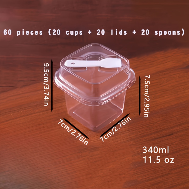 TEMU 60 Pet Transparent Square Dessert Boxes, Including Cake Cups + Lids + Spoons. Dessert Takeout Boxes With Spoons, Sealed And Leak-proof. Baking