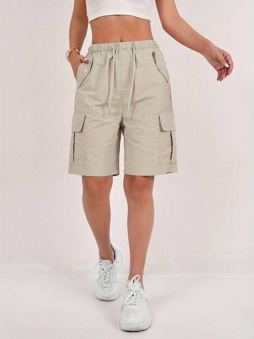 womens lightweight quick dry cargo shorts loose fit multi thigh length casual wear for spring summer fall machine washable beige outdoor relaxed fit shorts polyester shorts