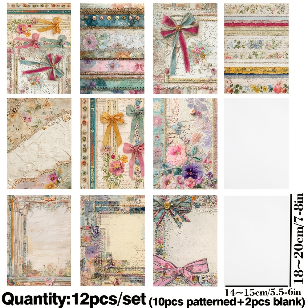 TEMU 12pcs Retro Sulfated Paper Material Translucent Premium Sulfated Paper Craft Paper Retro Lace Knit Series 2d Flat Creative Handmade Sticker