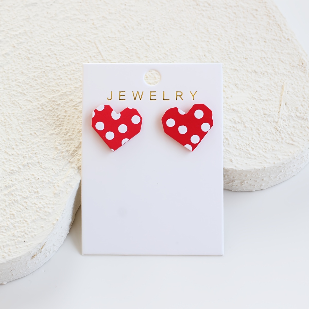 Image of Valentine's Day 1 Pair Red Heart Polka Dot Acrylic Women's Stud Earrings, Clay Texture Cute Elegant Suitable For Daily All-match Party Vacation Gift Holiday Present