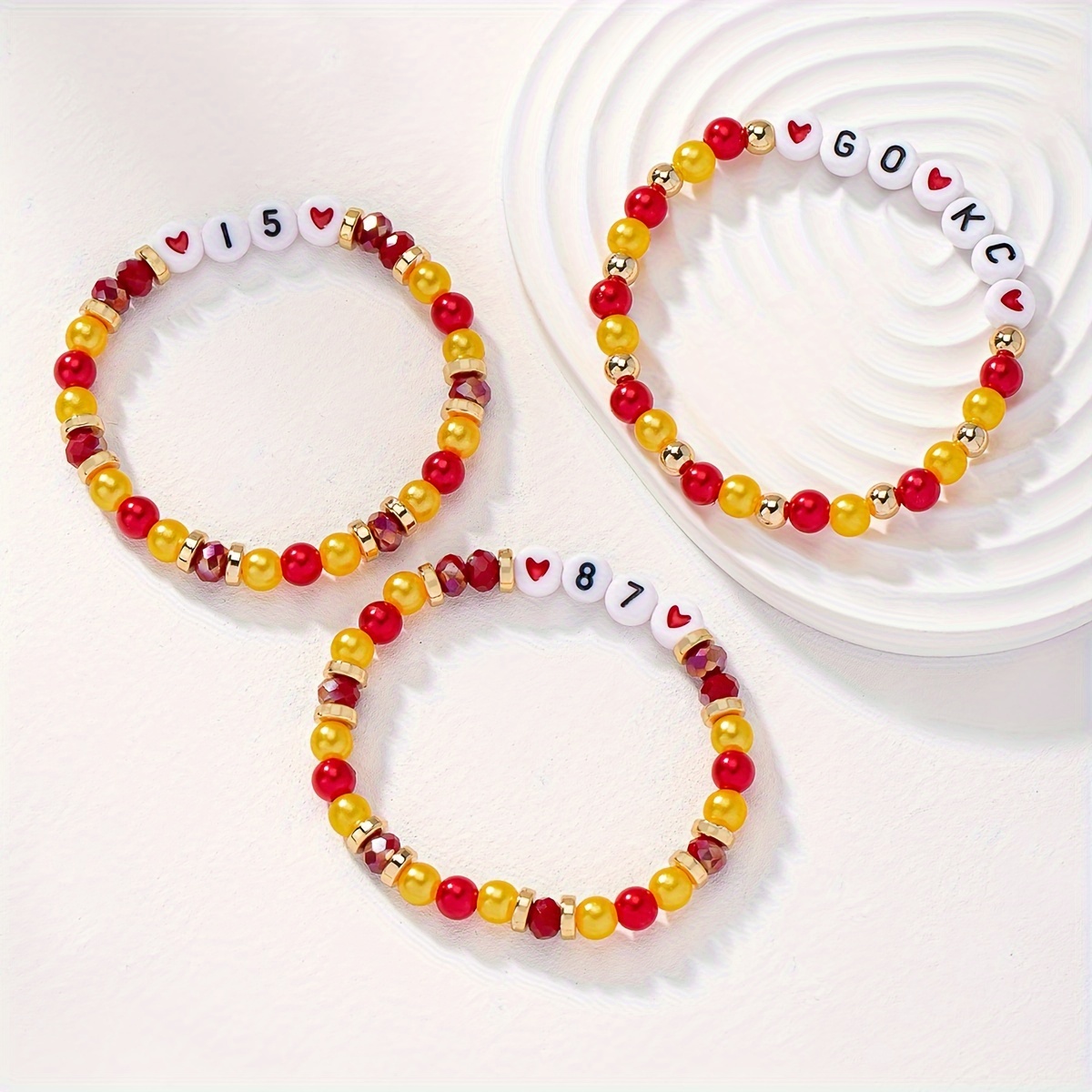 

Sporty Preppy Acrylic Beaded Bracelet – 1 Pc Stretchy Game Day Accessory With 'go Kc' Letter Beads – Cheer For Kc – No Plating – Versatile Gift For Sports Events