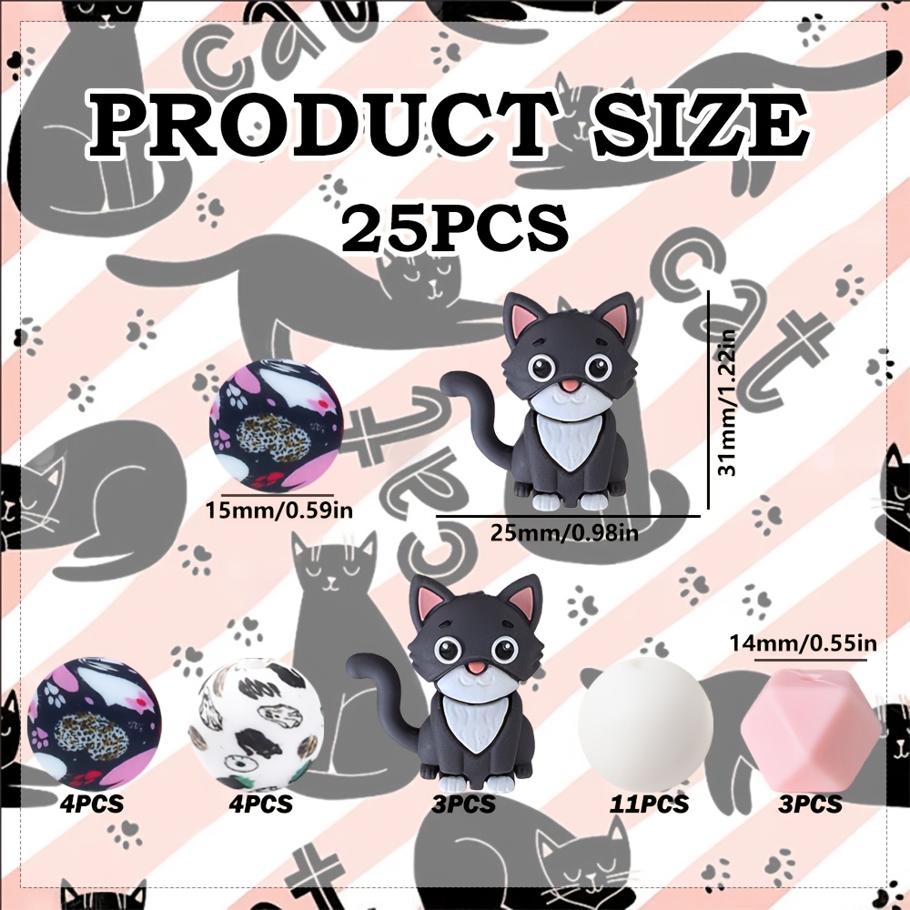 TEMU Lot de 25 perles en style chat, avec perles en à de 15 mm, adaptées pour accessoires de bijoux, peuvent utilisées pour des boucles d'oreilles,