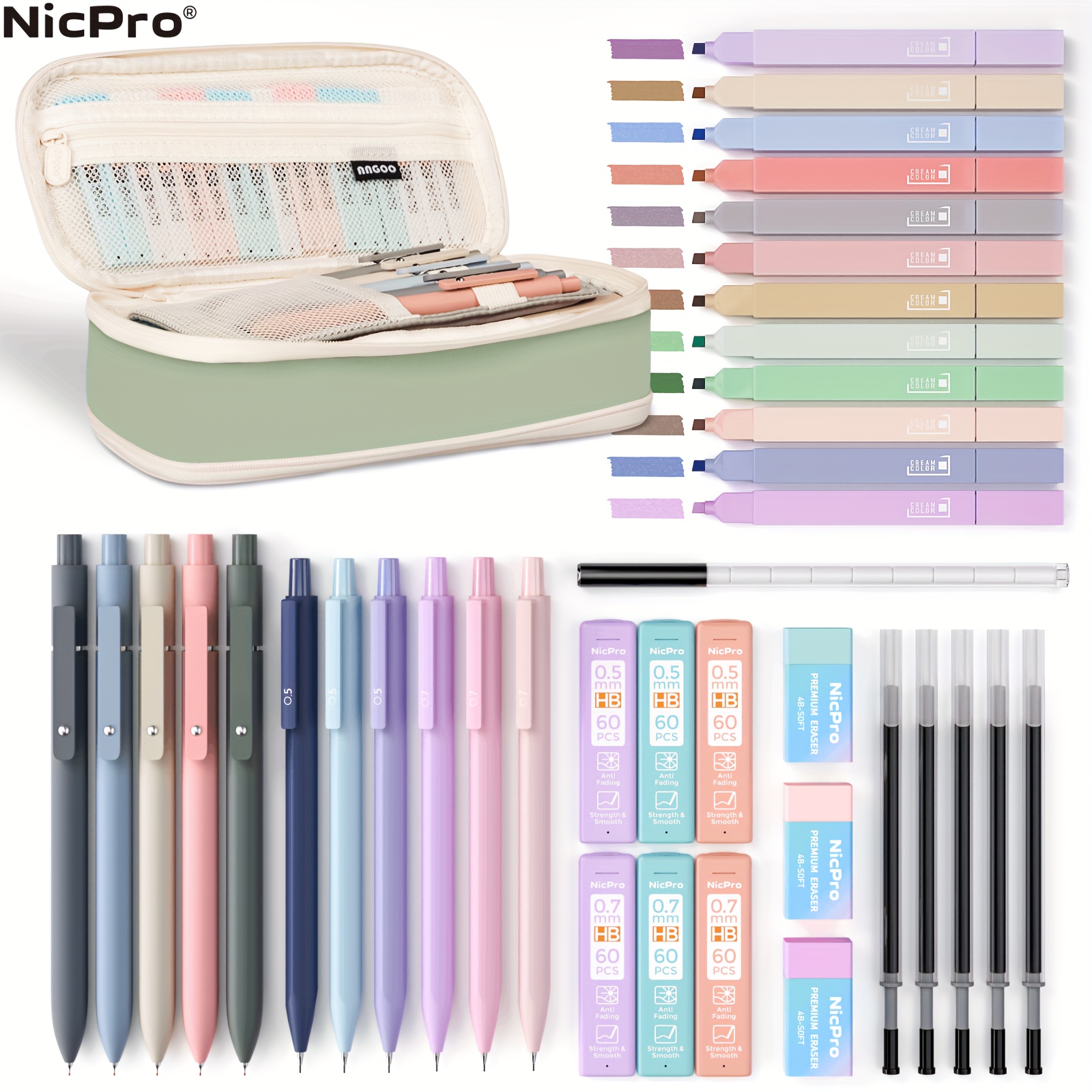 

Nicpro 39 Pcs Aesthetic Big Pen , 12 Highlighters, 5 Dry Retractable Ink , 6 Mechanical 0.5 & 0.7 Mm For Stationary