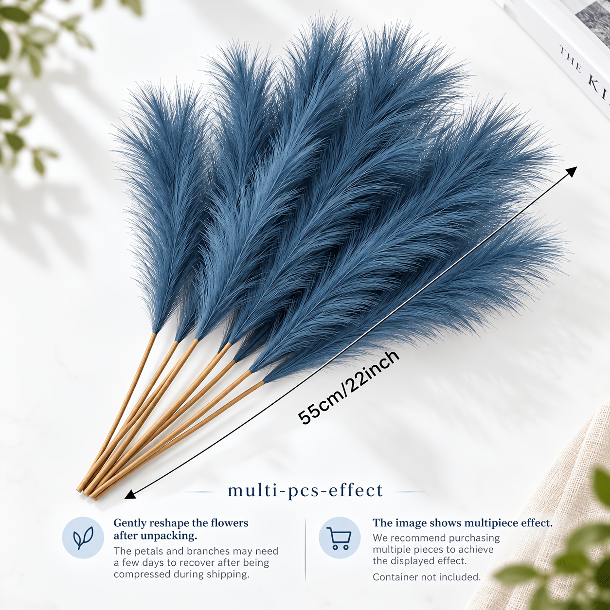 TEMU 16 pezzi di di di blu artificiali, fiori di canna soffici finti da 22 pollici per vaso, decorazione da tavolo per feste di matrimonio in