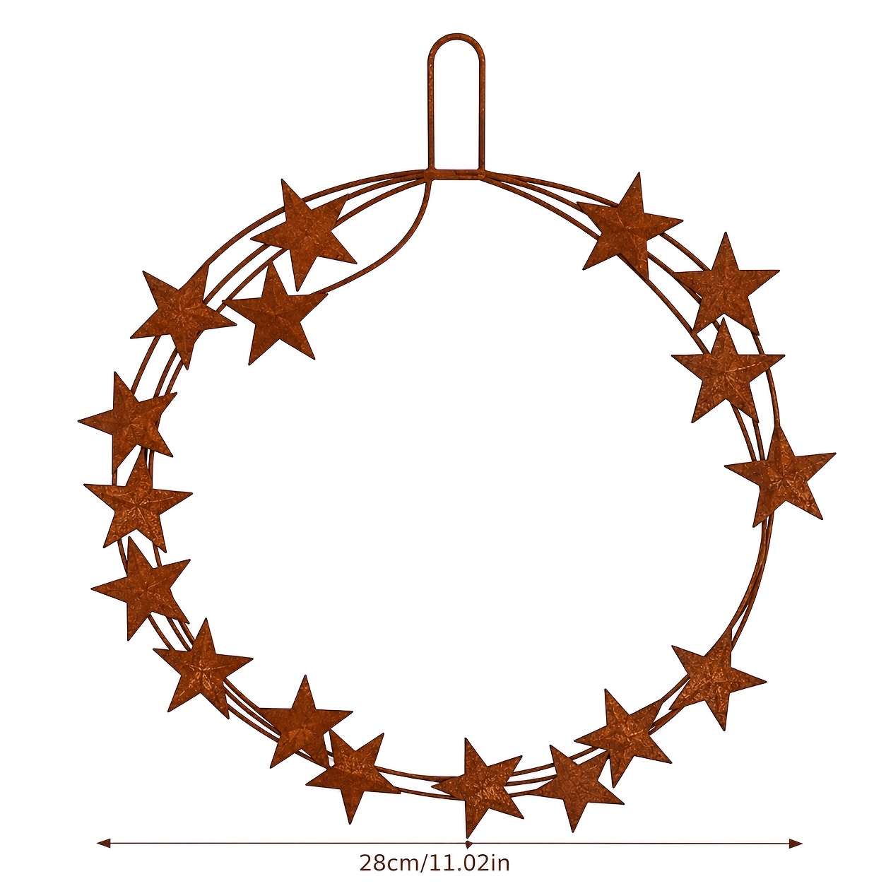 Image of 【2d Flat】 [2d Flat] Retro Rusty Star Iron Wreath, Distressed Metal Texture, Hanging On Courtyard Fence, Wall, Door And Window, Use, Holiday Outdoor Wall Decor Garden Pendant